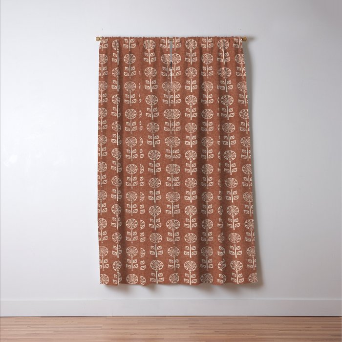block print floral - clay Window Curtain Gallery Image 3