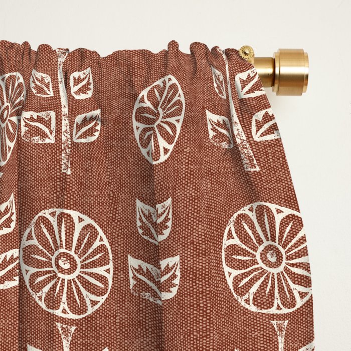 block print floral - clay Window Curtain Gallery Image 2