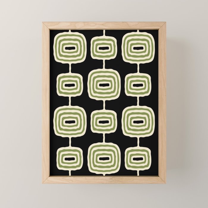 Mid Century Modern Decoration 236 Black Beige and Olive Green Mini Art Print Gallery Image 1