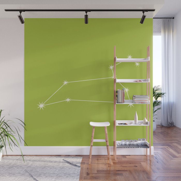 Leo Zodiac Star Constellation Line Art Chartreuse Green Wall Mural Gallery Image 1