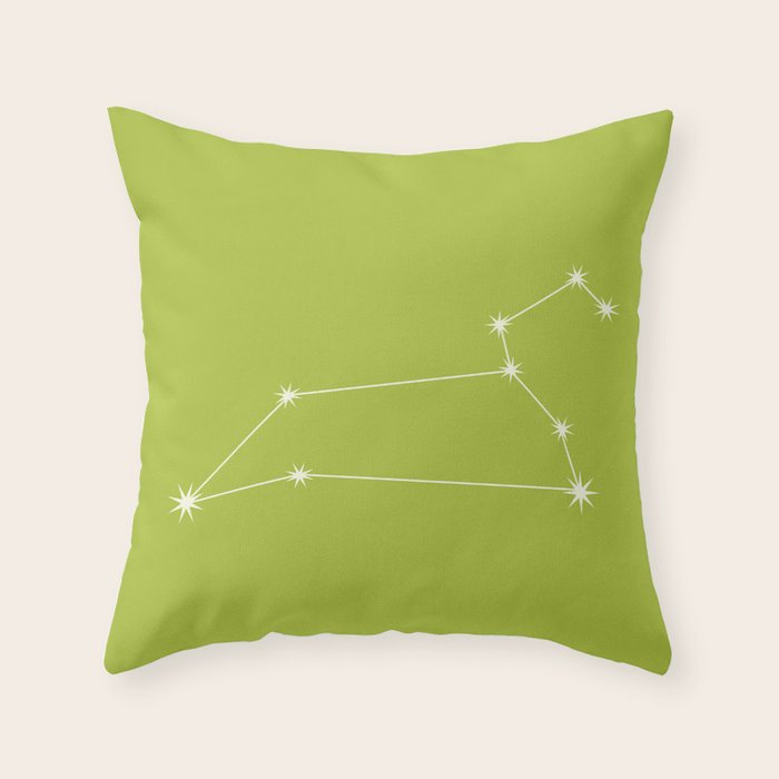 Leo Zodiac Star Constellation Line Art Chartreuse Green Throw Pillow Gallery Image 6