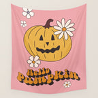 Hello Pumpkin Retro Pink Floral Print Wall Tapestry Gallery Image 4