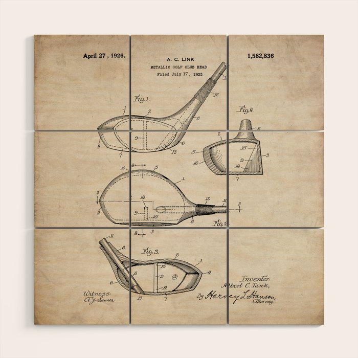 Golf Driver Patent - Golf Art - Antique Wood Wall Art Gallery Image 1