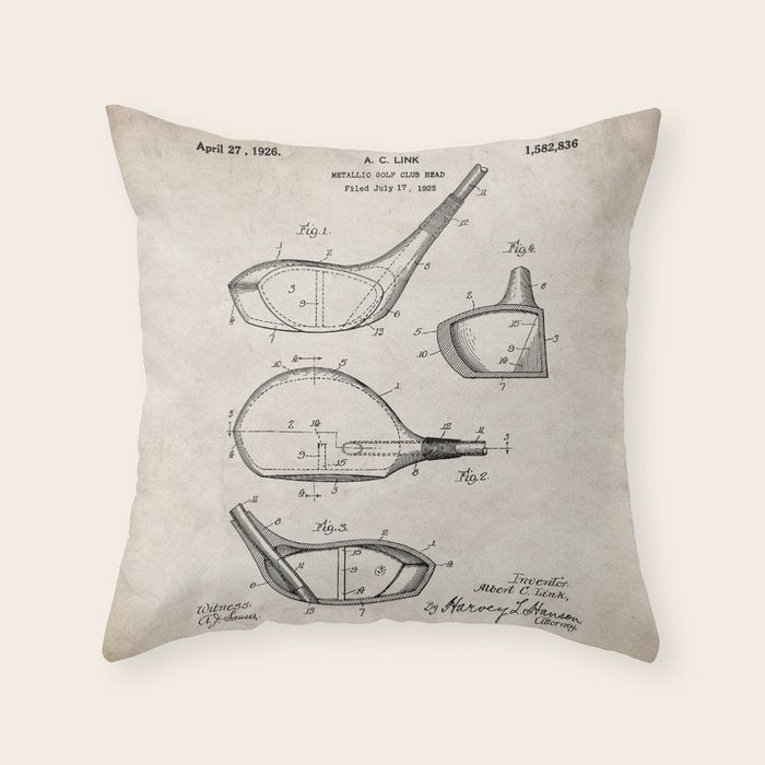Golf Driver Patent - Golf Art - Antique Throw Pillow Gallery Image 1
