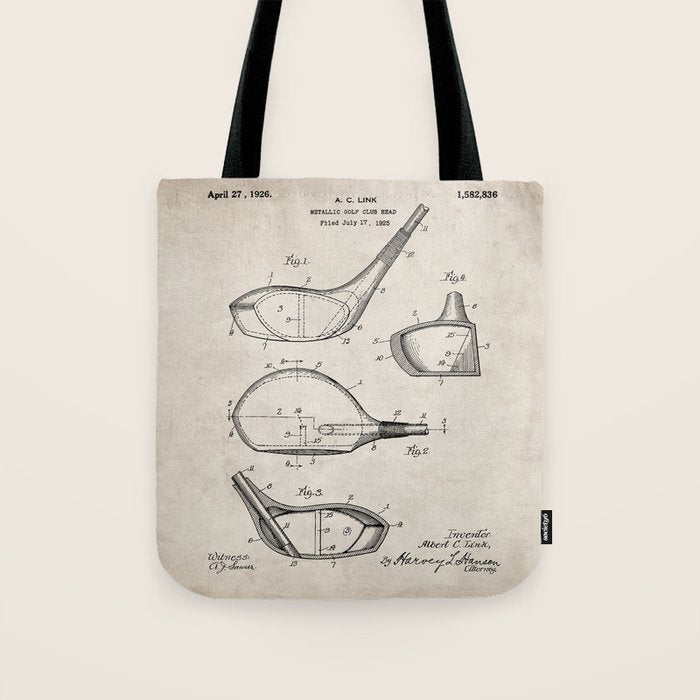 Golf Driver Patent - Golf Art - Antique Tote Bag Gallery Image 1