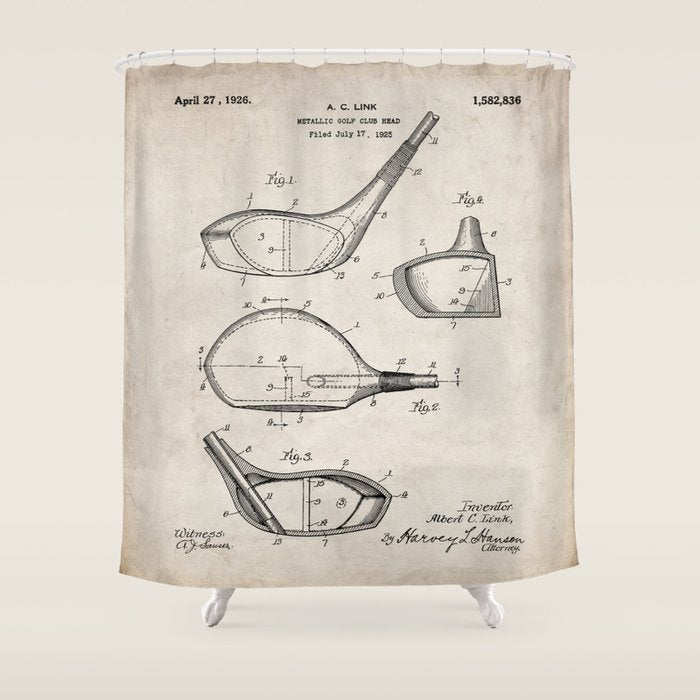 Golf Driver Patent - Golf Art - Antique Shower Curtain Gallery Image 1
