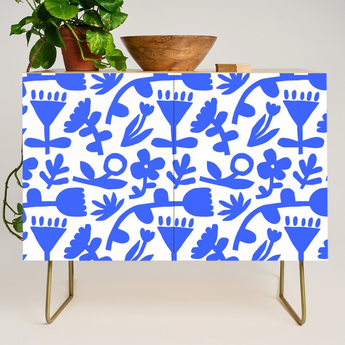 Abstract blue flower nature art pattern Credenza Gallery Image 1