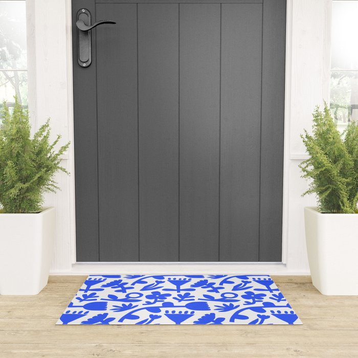 Abstract blue flower nature art pattern Welcome Mat Gallery Image 3