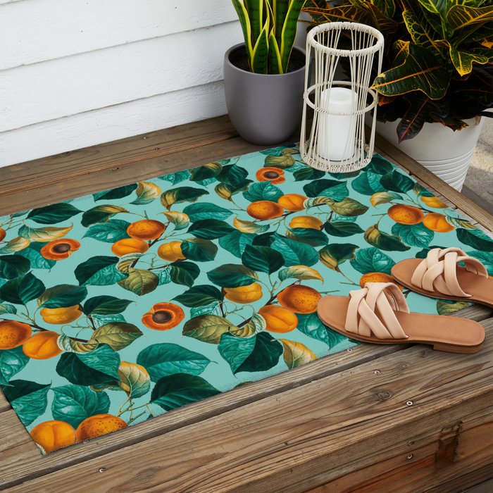 Peach and Leaf Pattern Outdoor Rug Gallery Image 2