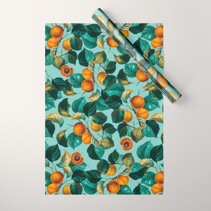 Peach and Leaf Pattern Wrapping Paper Gallery Image 1