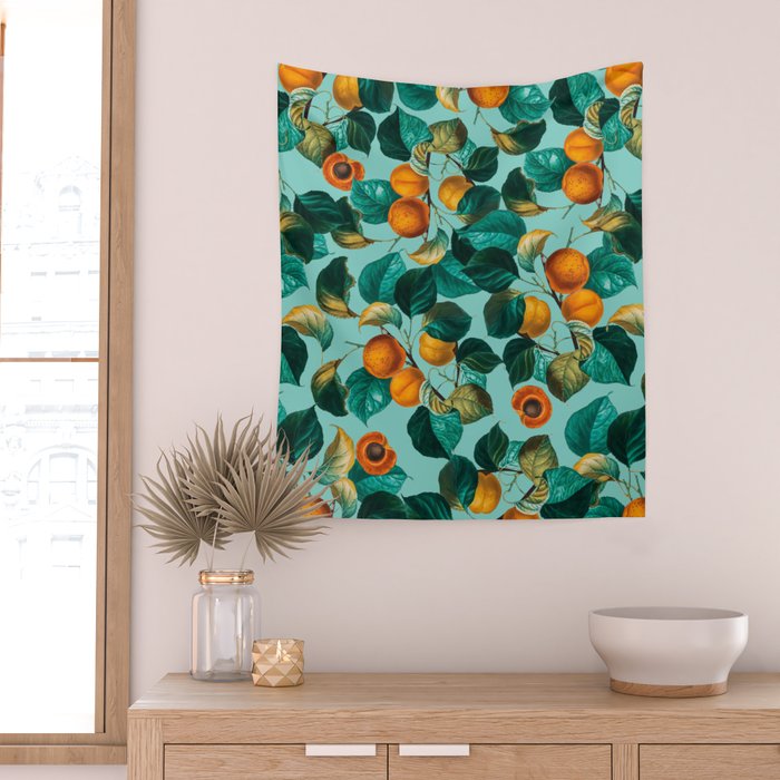 Peach and Leaf Pattern Wall Tapestry Gallery Image 2