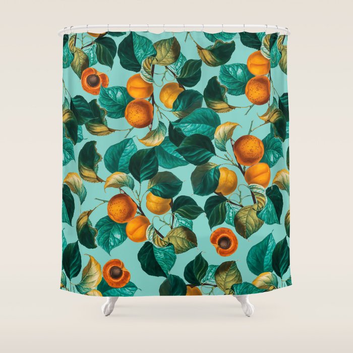 Peach and Leaf Pattern Shower Curtain Gallery Image 1