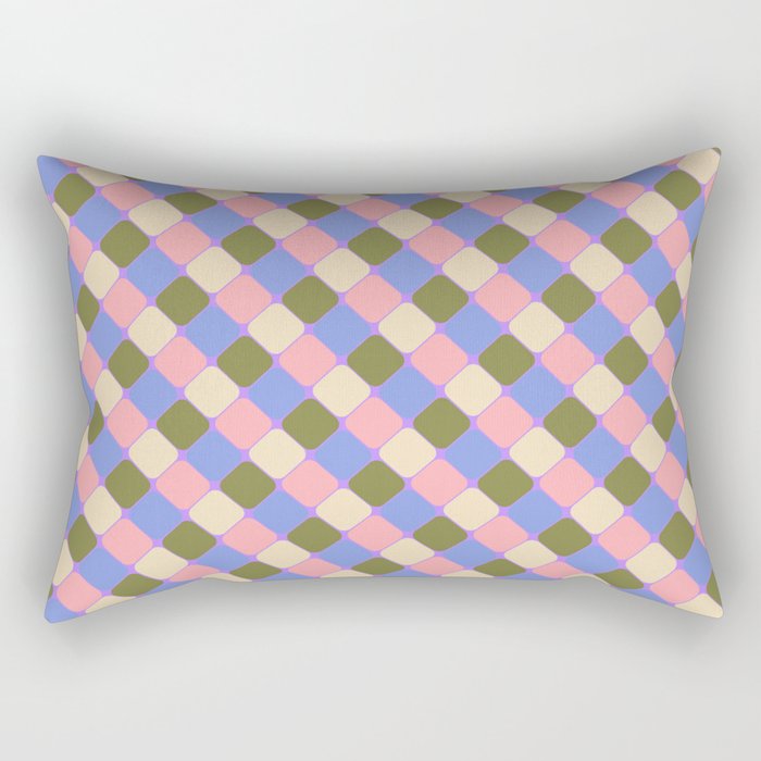 Checkered Geometric Shapes - Very Peri, Blue, Olive, Pink and Cream  Rectangular Pillow Gallery Image 1