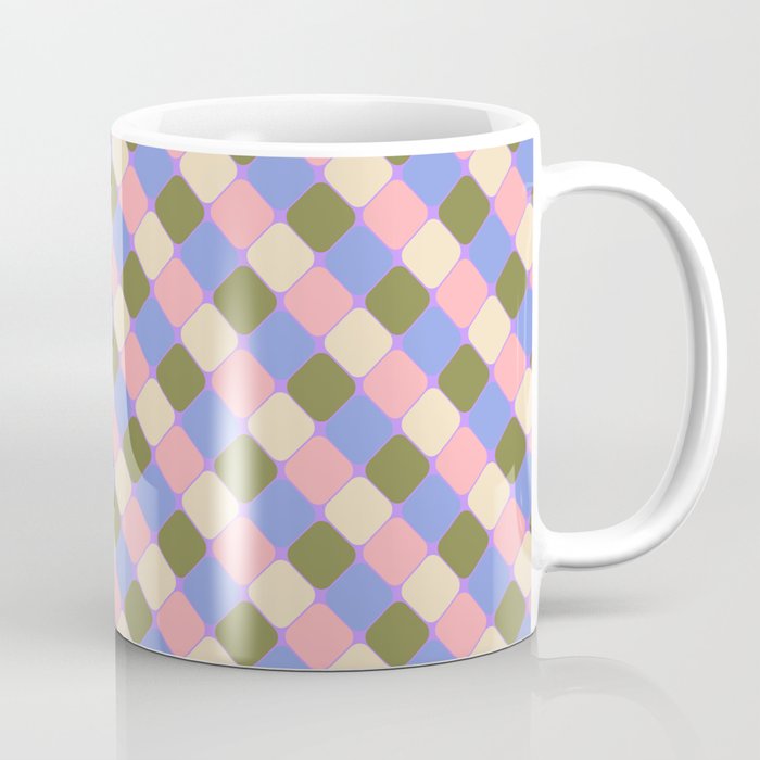 Checkered Geometric Shapes - Very Peri, Blue, Olive, Pink and Cream  Coffee Mug Gallery Image 1