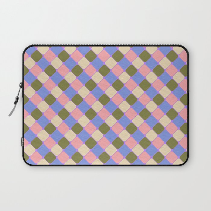Checkered Geometric Shapes - Very Peri, Blue, Olive, Pink and Cream  Laptop Sleeve Gallery Image 1