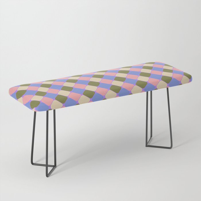 Checkered Geometric Shapes - Very Peri, Blue, Olive, Pink and Cream  Bench Gallery Image 1