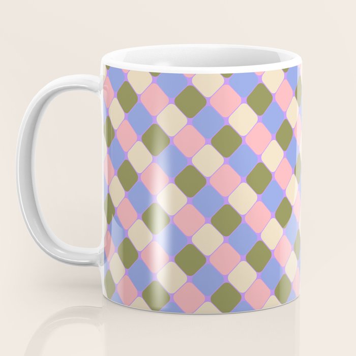 Checkered Geometric Shapes - Very Peri, Blue, Olive, Pink and Cream  Coffee Mug Gallery Image 3