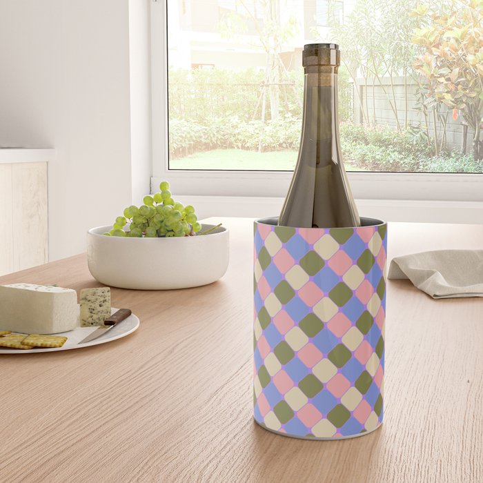 Checkered Geometric Shapes - Very Peri, Blue, Olive, Pink and Cream  Wine Chiller Gallery Image 4