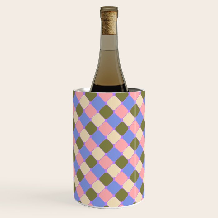 Checkered Geometric Shapes - Very Peri, Blue, Olive, Pink and Cream  Wine Chiller Gallery Image 2