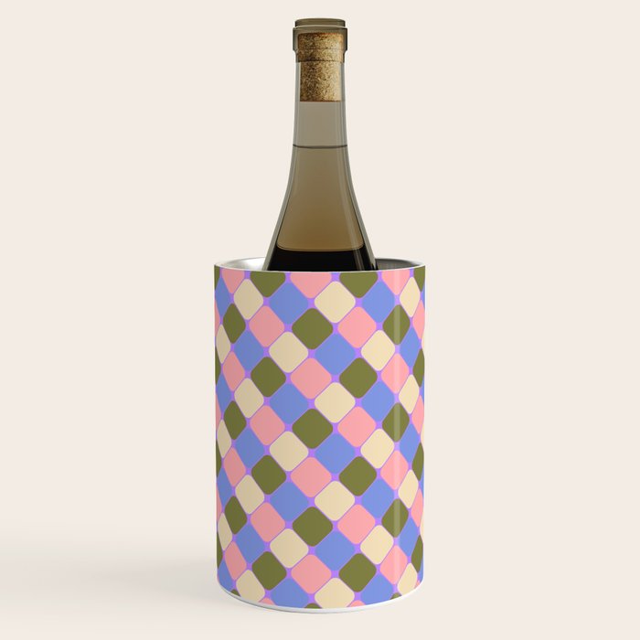 Checkered Geometric Shapes - Very Peri, Blue, Olive, Pink and Cream  Wine Chiller Gallery Image 1