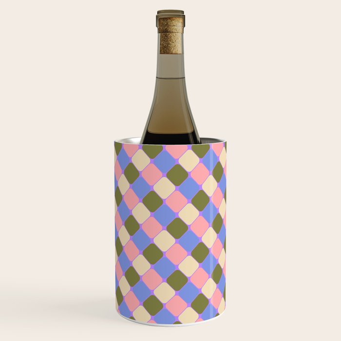 Checkered Geometric Shapes - Very Peri, Blue, Olive, Pink and Cream  Wine Chiller Gallery Image 3