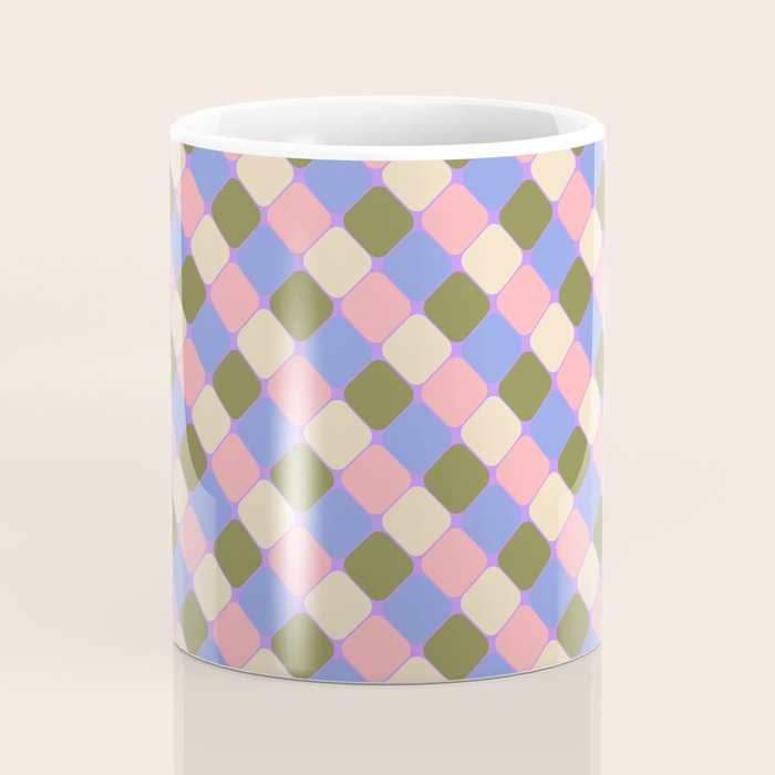 Checkered Geometric Shapes - Very Peri, Blue, Olive, Pink and Cream  Coffee Mug Gallery Image 4