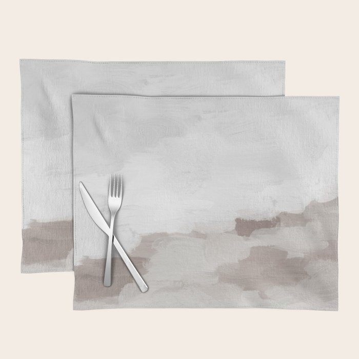 Sands of Time I - Gray Clouds Beige Sandy Desert Dunes Desolate Abstract Nature Painting Art Print Placemat Gallery Image 1