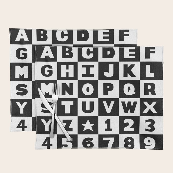 Alphabet Black and White Placemat Gallery Image 1