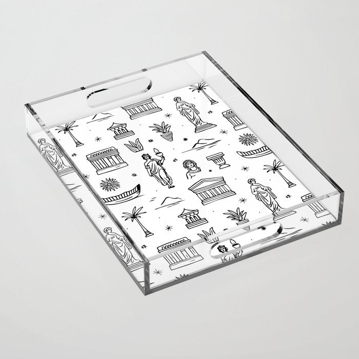 Black and white ancient greek statue pattern Acrylic Tray Gallery Image 1