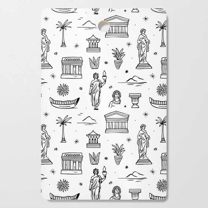 Black and white ancient greek statue pattern Cutting Board Gallery Image 1