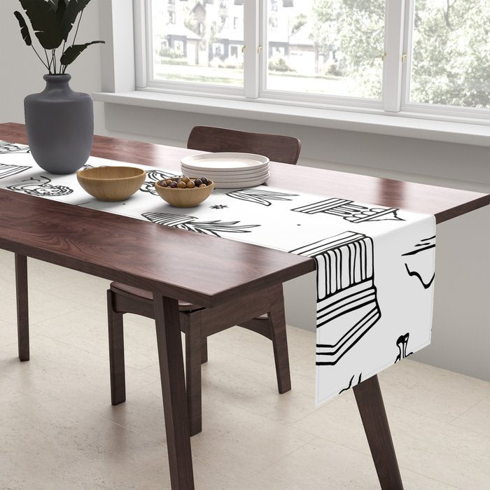 Black and white ancient greek statue pattern Table Runner Gallery Image 2