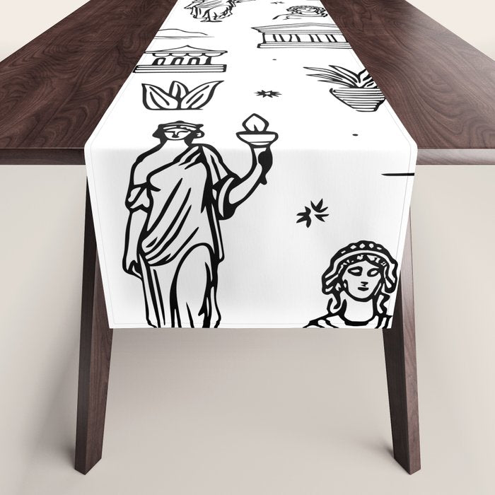 Black and white ancient greek statue pattern Table Runner Gallery Image 1