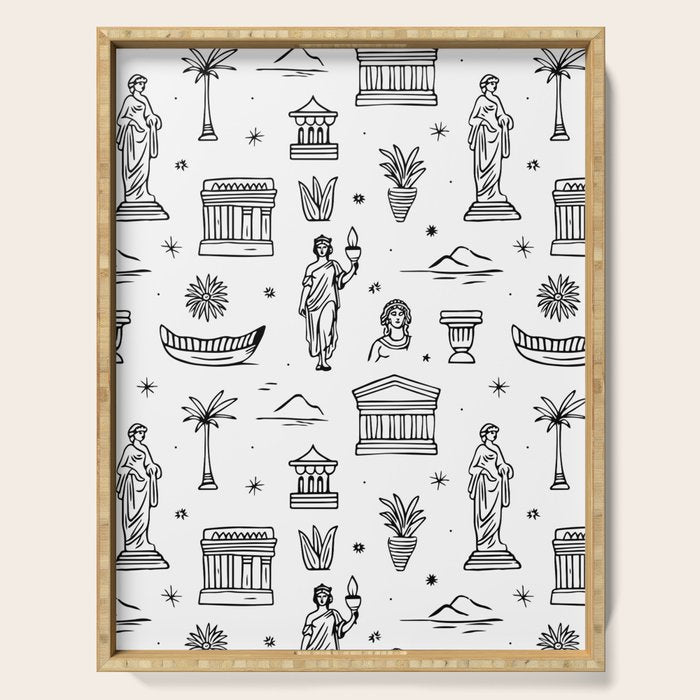 Black and white ancient greek statue pattern Serving Tray Gallery Image 1
