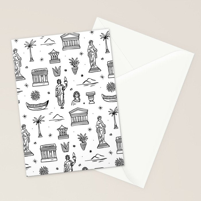 Black and white ancient greek statue pattern Stationery Card Gallery Image 2