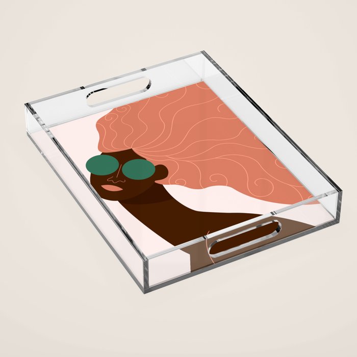 Abstract Woman, Green Sunglasses Acrylic Tray Gallery Image 1