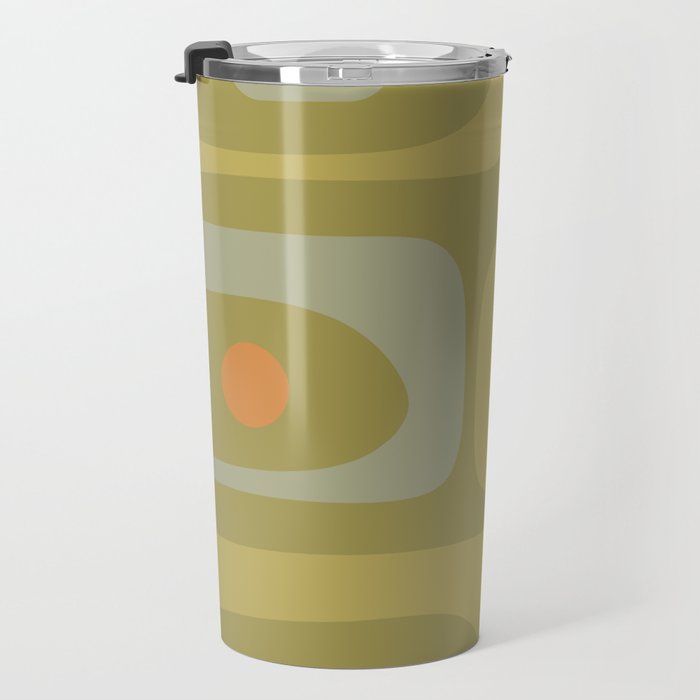 Mid-Century Modern Piquet Minimalist Abstract in Muted Retro Olive Green Celadon Orange Travel Mug Gallery Image 3