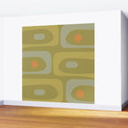 Mid-Century Modern Piquet Minimalist Abstract in Muted Retro Olive Green Celadon Orange Wall Mural Gallery Image 2