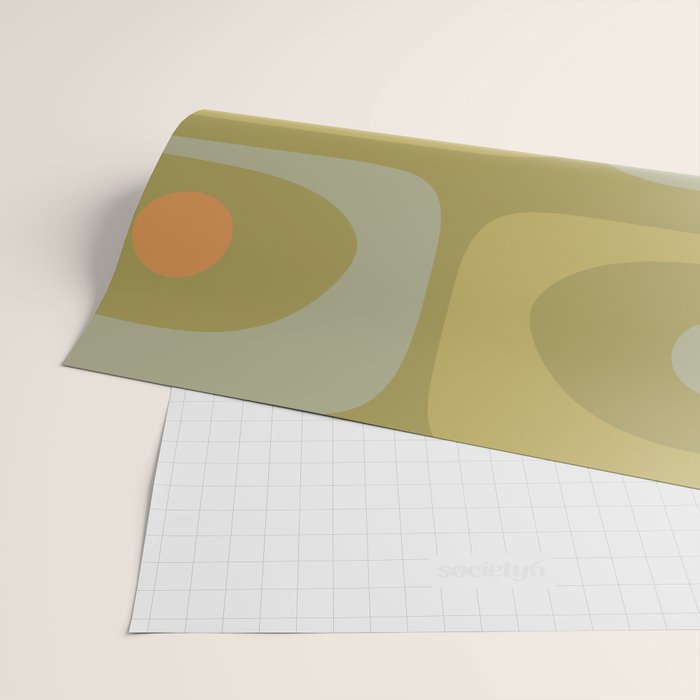 Mid-Century Modern Piquet Minimalist Abstract in Muted Retro Olive Green Celadon Orange Wrapping Paper Gallery Image 2