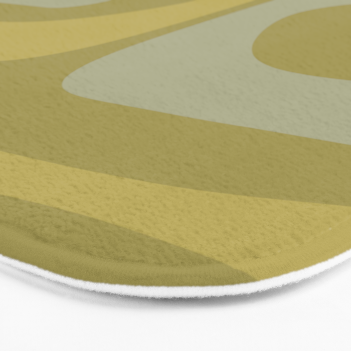 Mid-Century Modern Piquet Minimalist Abstract in Muted Retro Olive Green Celadon Orange Bath Mat Gallery Image 3