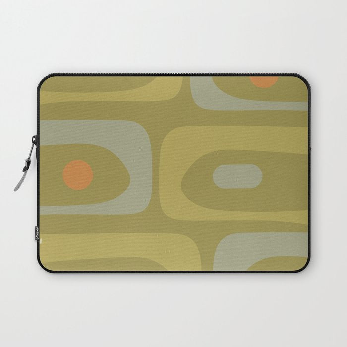 Mid-Century Modern Piquet Minimalist Abstract in Muted Retro Olive Green Celadon Orange Laptop Sleeve Gallery Image 1