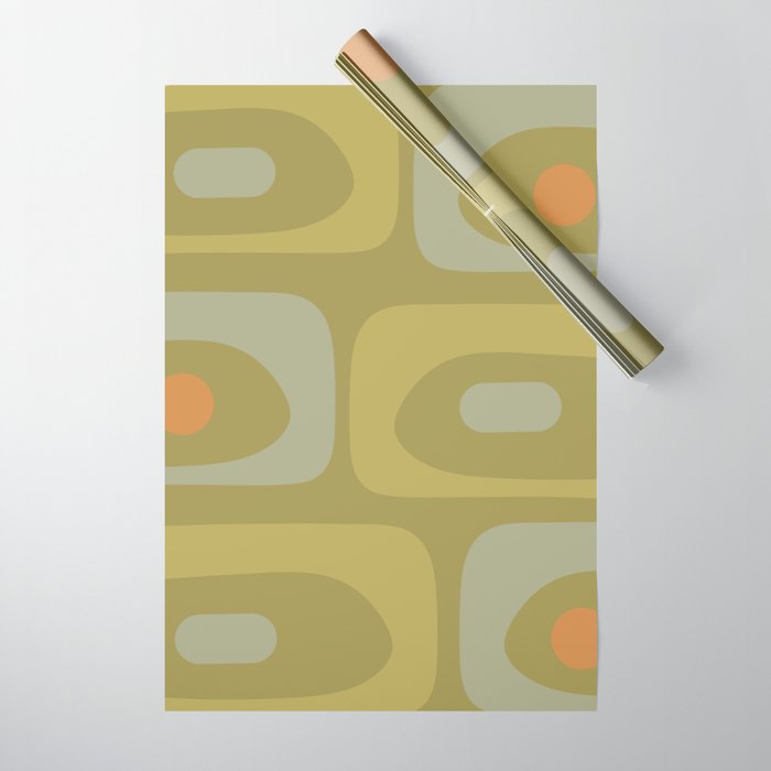 Mid-Century Modern Piquet Minimalist Abstract in Muted Retro Olive Green Celadon Orange Wrapping Paper Gallery Image 1