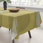 Mid-Century Modern Piquet Minimalist Abstract in Muted Retro Olive Green Celadon Orange Tablecloth Gallery Image 3