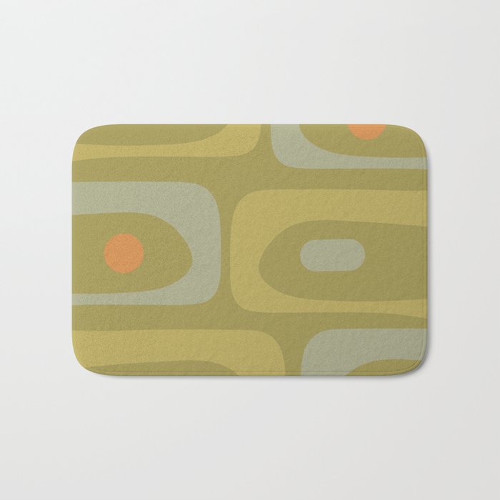 Mid-Century Modern Piquet Minimalist Abstract in Muted Retro Olive Green Celadon Orange Bath Mat Gallery Image 1