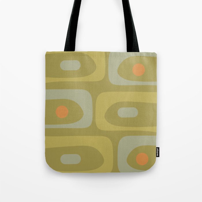Mid-Century Modern Piquet Minimalist Abstract in Muted Retro Olive Green Celadon Orange Tote Bag Gallery Image 1