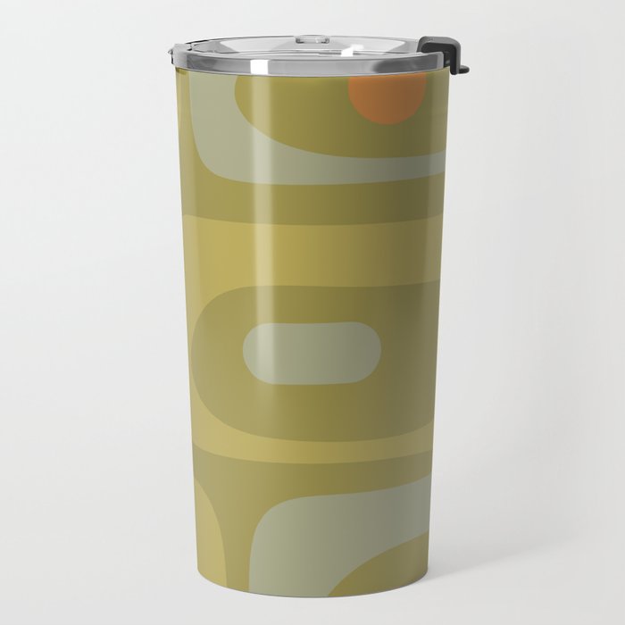Mid-Century Modern Piquet Minimalist Abstract in Muted Retro Olive Green Celadon Orange Travel Mug Gallery Image 2