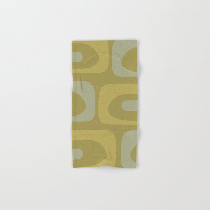 Mid-Century Modern Piquet Minimalist Abstract in Muted Retro Olive Green Celadon Orange Bath Towel Gallery Image 1