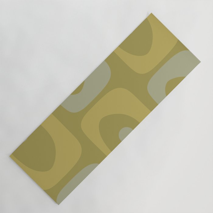 Mid-Century Modern Piquet Minimalist Abstract in Muted Retro Olive Green Celadon Orange Yoga Mat Gallery Image 1