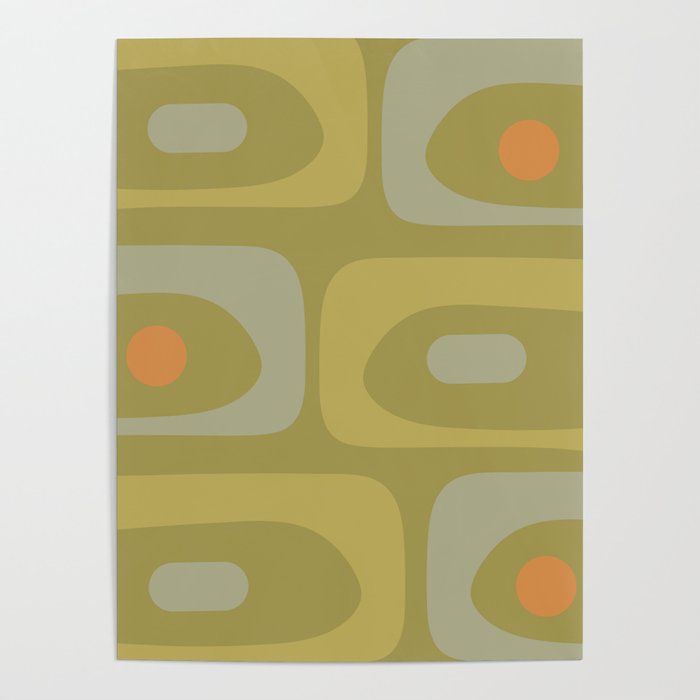 Mid-Century Modern Piquet Minimalist Abstract in Muted Retro Olive Green Celadon Orange Poster Gallery Image 4