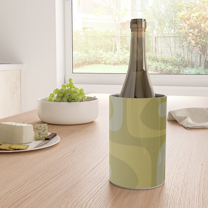 Mid-Century Modern Piquet Minimalist Abstract in Muted Retro Olive Green Celadon Orange Wine Chiller Gallery Image 4