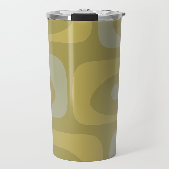 Mid-Century Modern Piquet Minimalist Abstract in Muted Retro Olive Green Celadon Orange Travel Mug Gallery Image 1